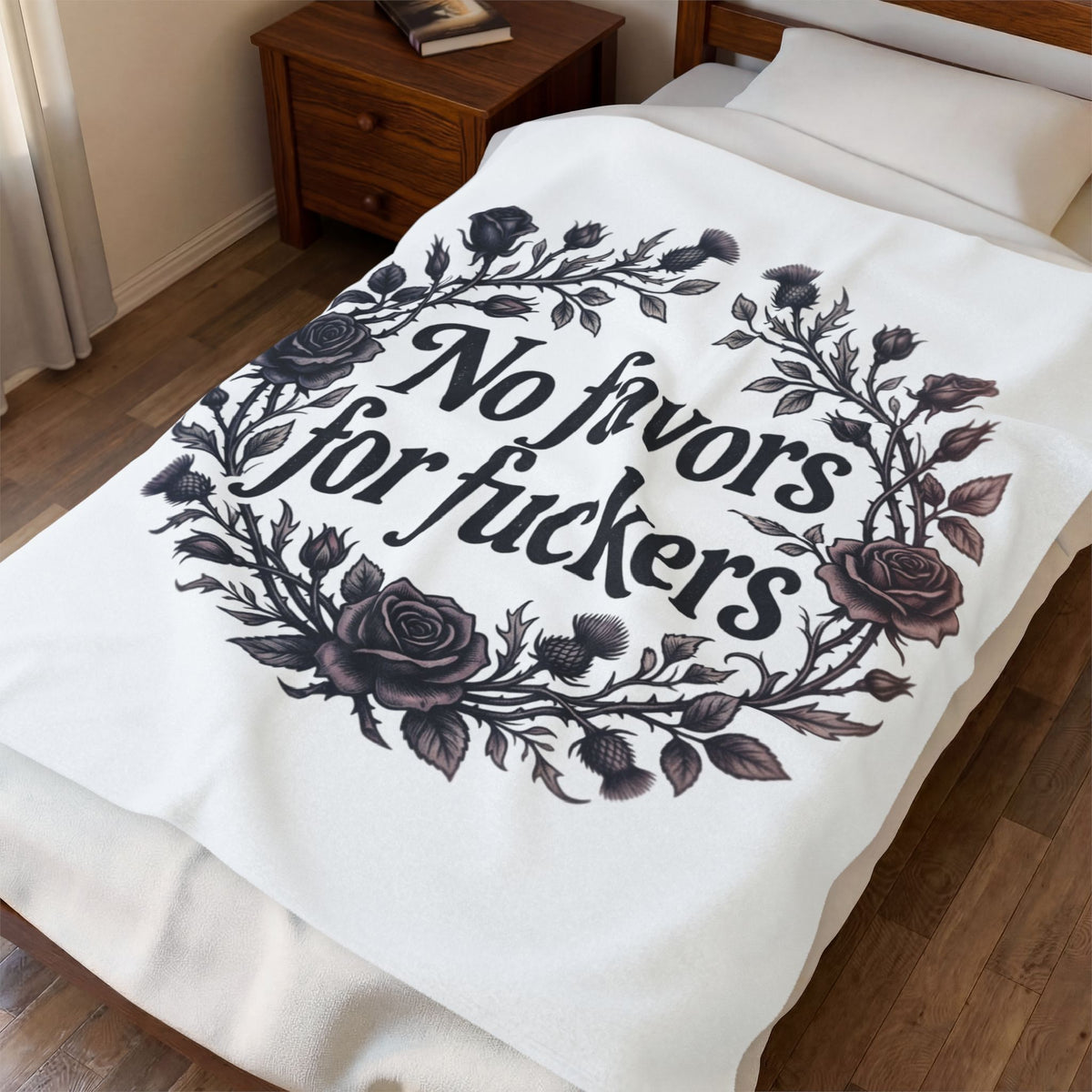 No Favors for Fuckers Velveteen Plush Blanket Gothic Rose Wreath Home Decor Throw