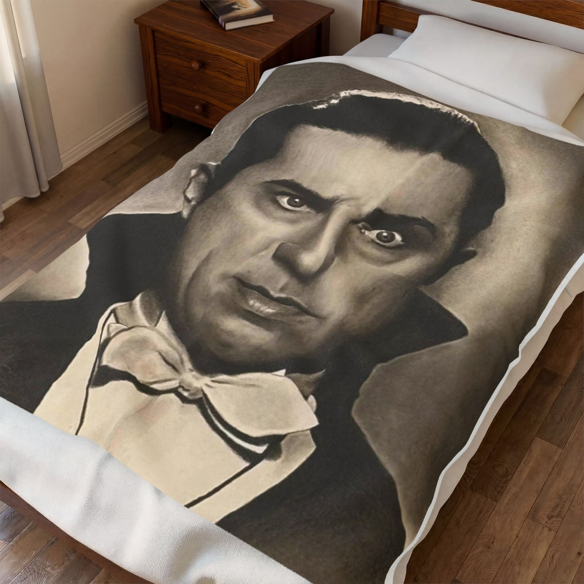 Original Dracula Portrait Velveteen Plush Blanket Gothic Vampire Throw Halloween Decor