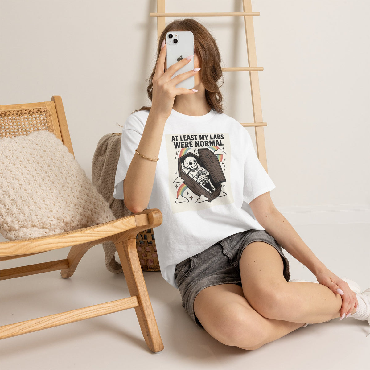 At Least My Labs Were Normal T-Shirt Skeleton in Coffin Medical Humor