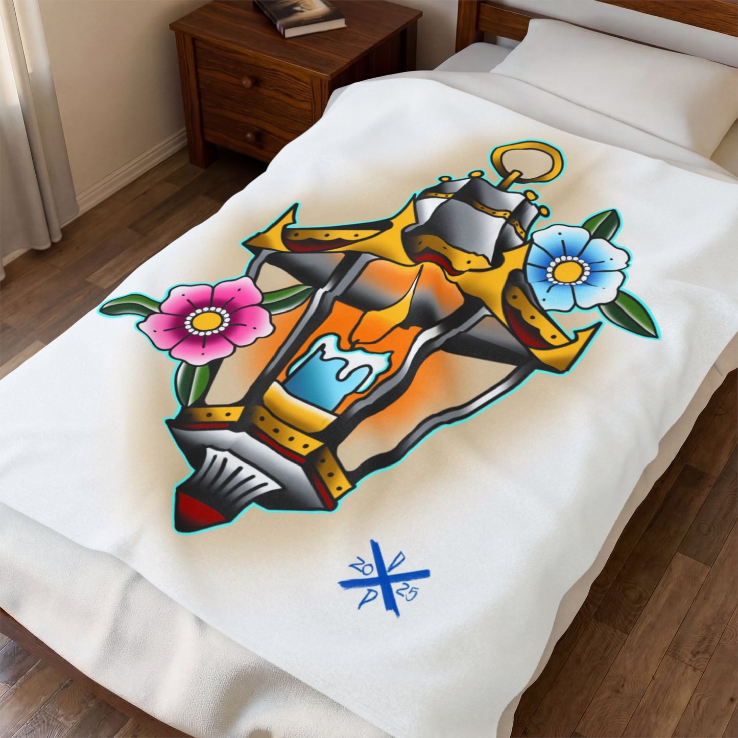 Tattoo Art Candle Lantern Floral Velveteen Plush Blanket Throw Home Decor