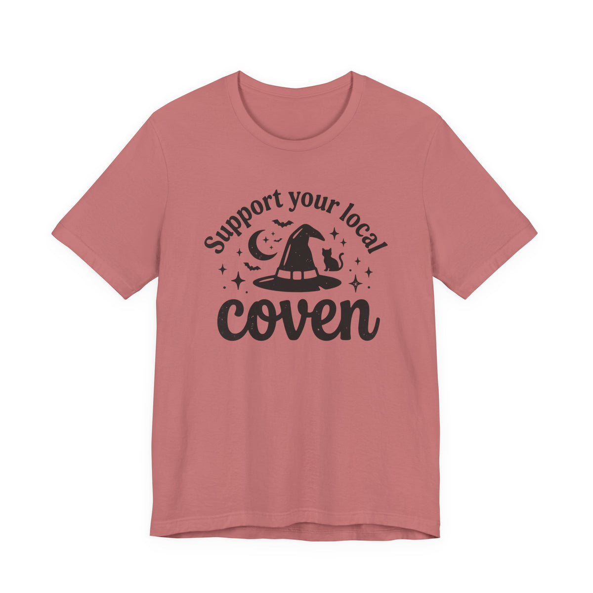 Support Your Local Coven T-Shirt Witch Hat Moon Stars Tee Halloween Spooky