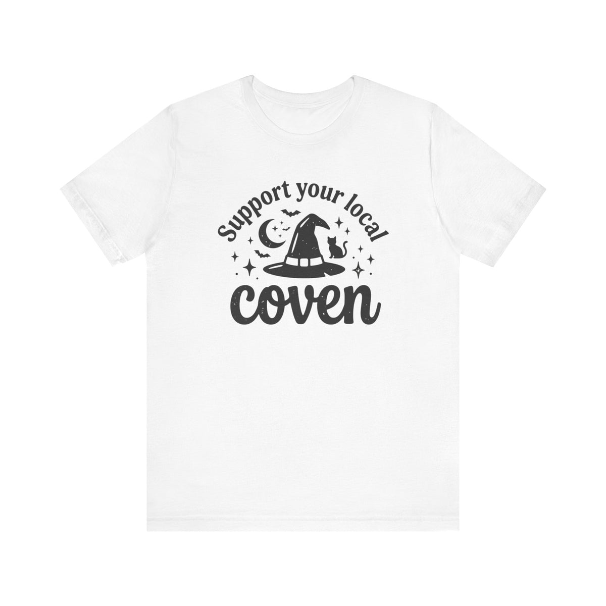 Support Your Local Coven T-Shirt Witch Hat Moon Stars Tee Halloween Spooky