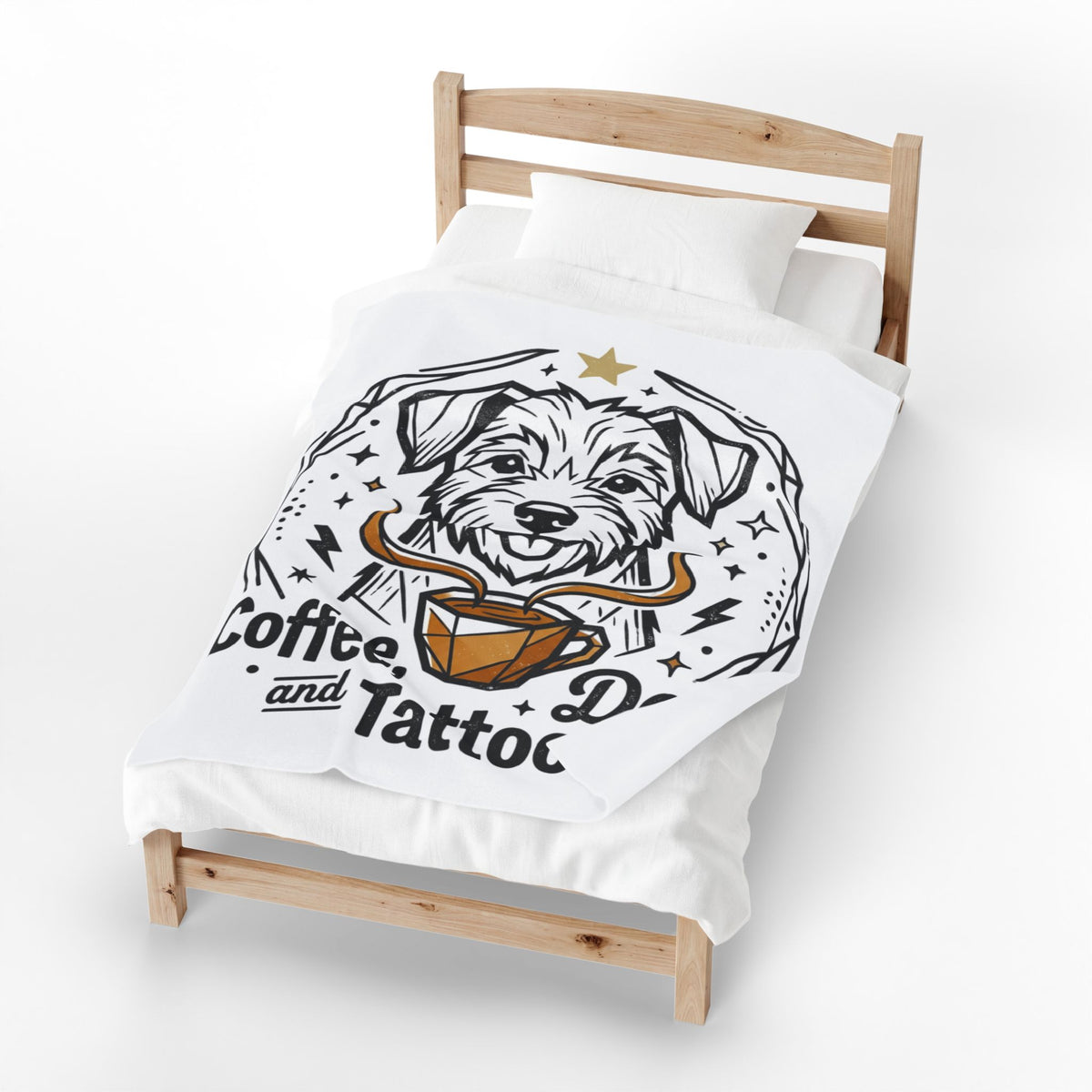 Coffee Dogs and Tattoos Velveteen Plush Blanket Home Decor Throw