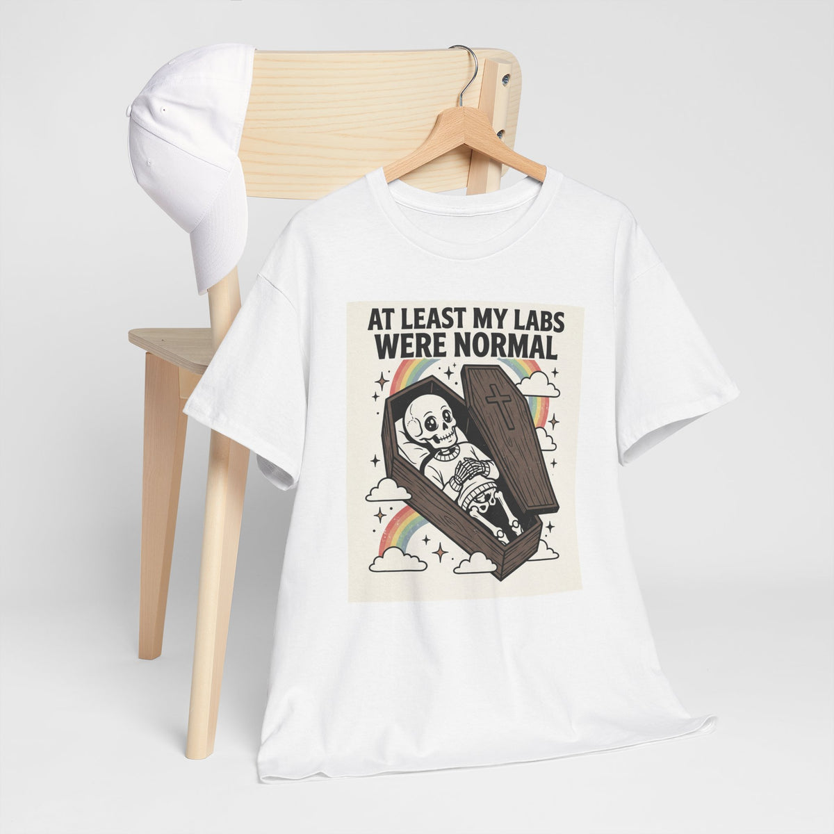 At Least My Labs Were Normal T-Shirt Skeleton in Coffin Medical Humor