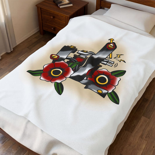 Vintage Tattoo Machine Art Velveteen Plush Blanket Throw Home Decor