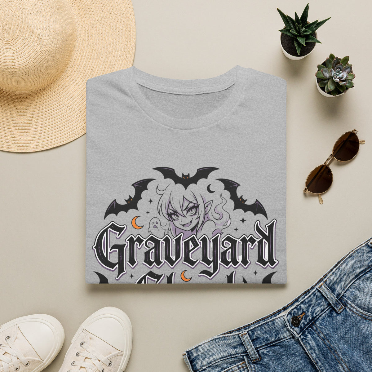 Anime Graveyard Ghoul T-Shirt Gothic Bat Skull Halloween Tee Alternative Clothing
