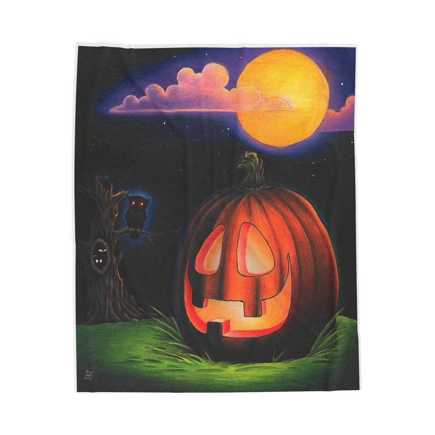 Halloween Pumpkin Velveteen Plush Blanket – Jack-O’-Lantern Moonlit Throw Home Decor