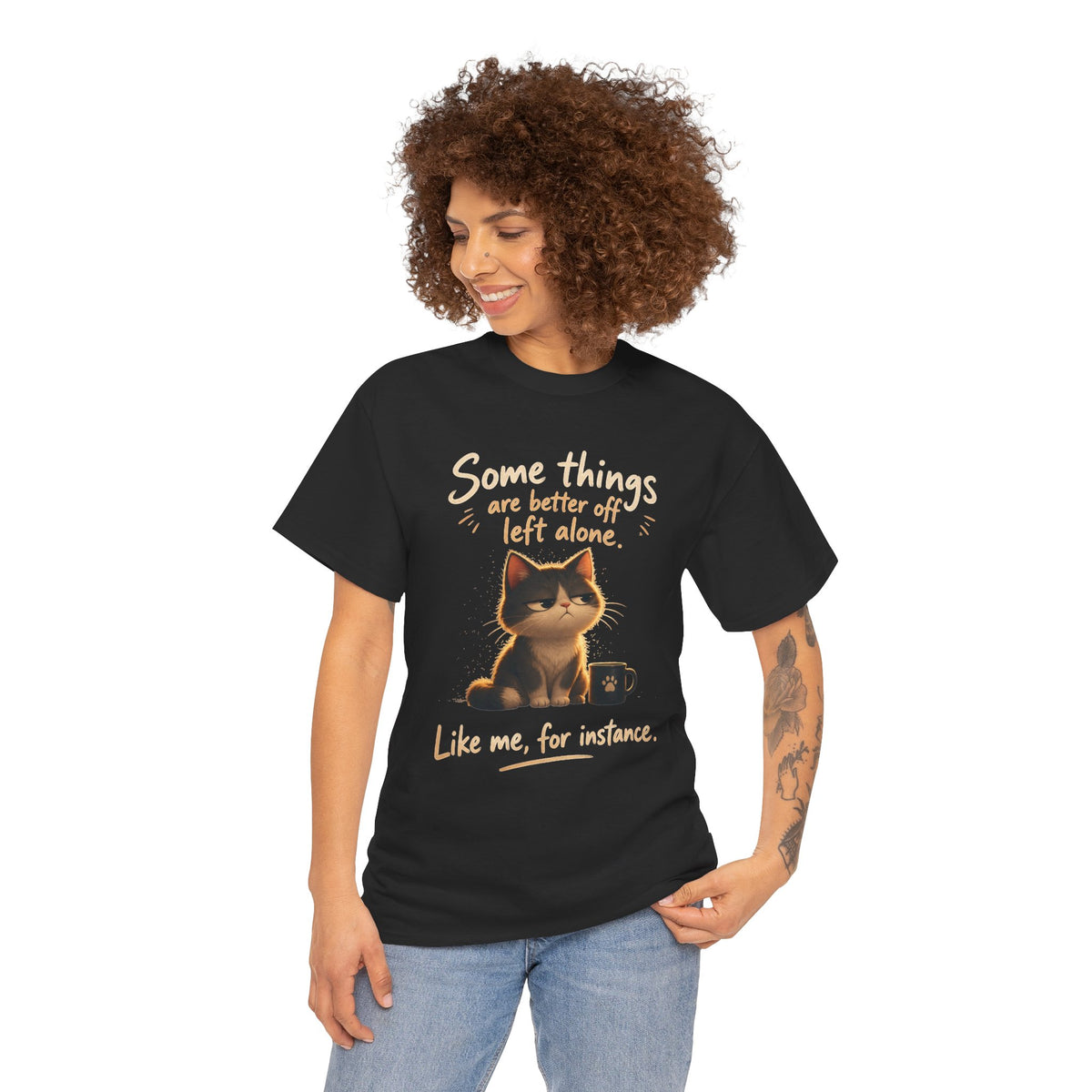 Introvert Cat Quote T-Shirt Some Things Are Better Left Alone Sarcastic Tee