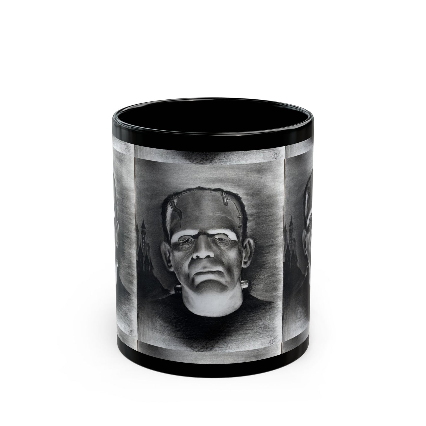 Frankenstein Portrait Black Mug | Horror Monster Coffee Cup