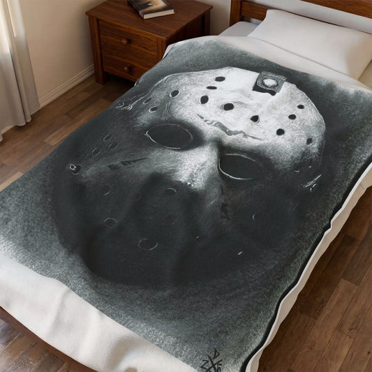 Jason Hockey Mask Velveteen Plush Blanket — Horror Throw Slasher Home Decor