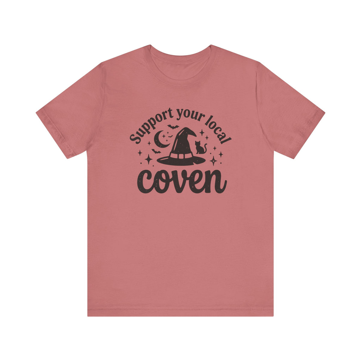 Support Your Local Coven T-Shirt Witch Hat Moon Stars Tee Halloween Spooky