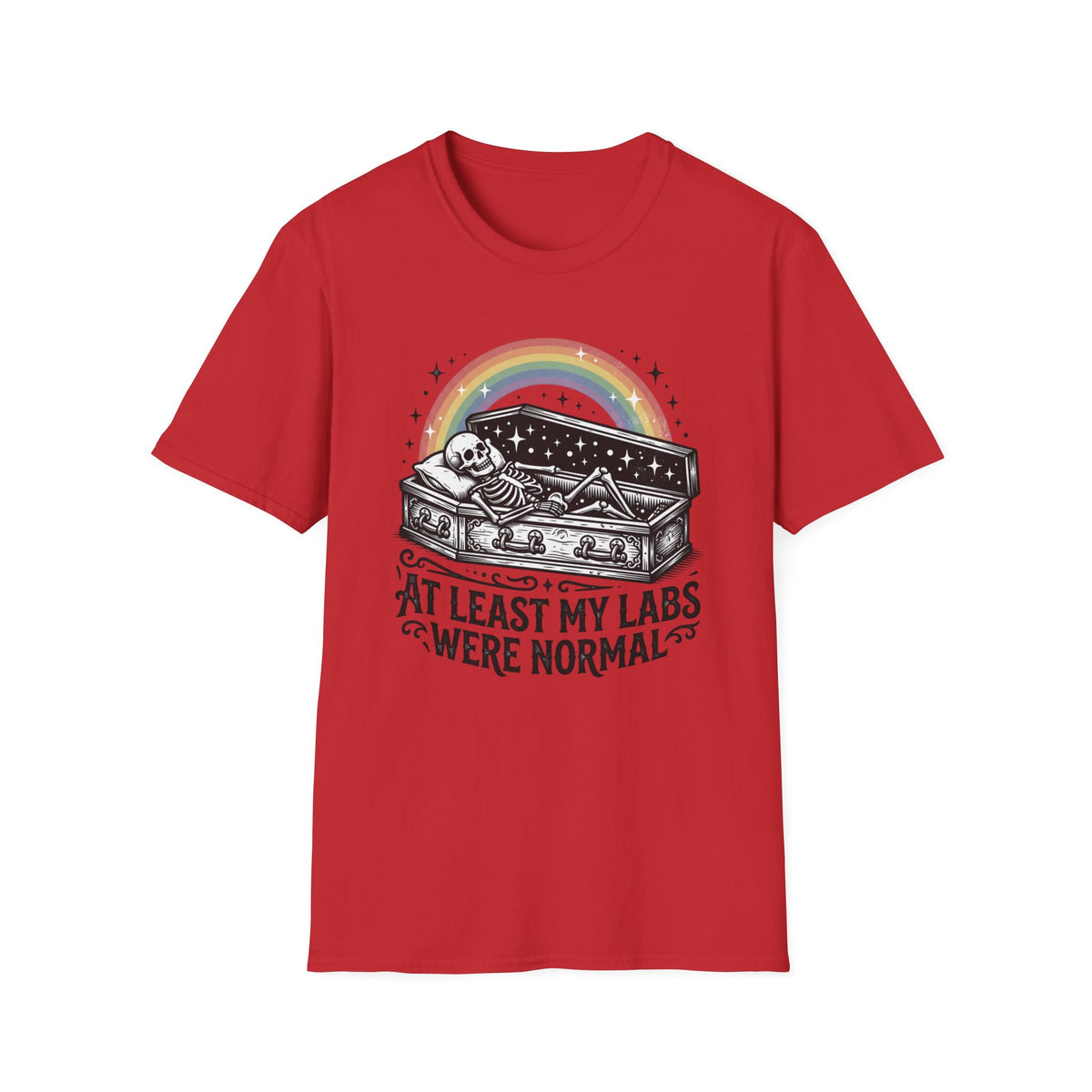 At Least My Labs Were Normal T-Shirt Coffin Skeleton Rainbow Medical Humor