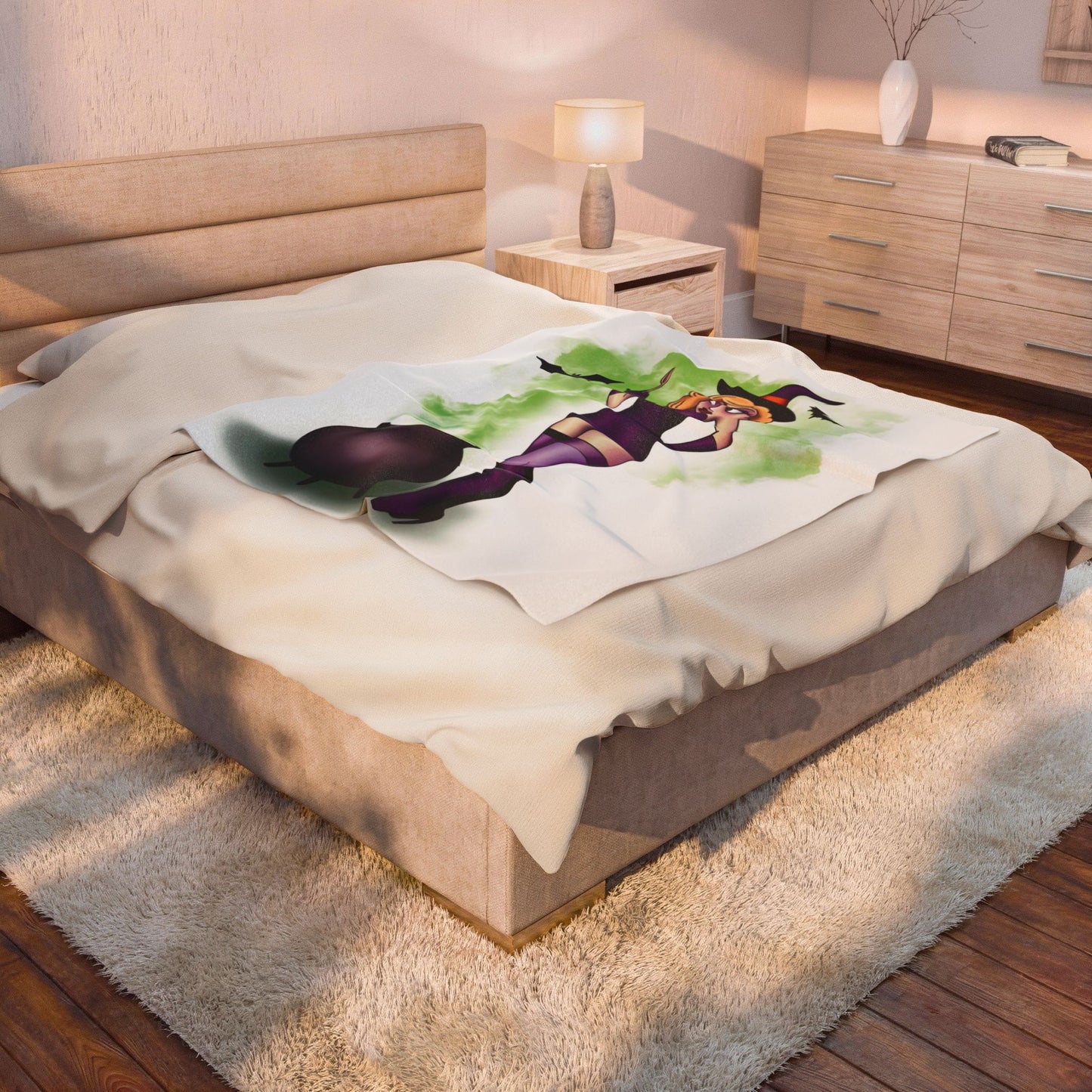 Witch Pin-Up Velveteen Plush Blanket Witchy Home Decor
