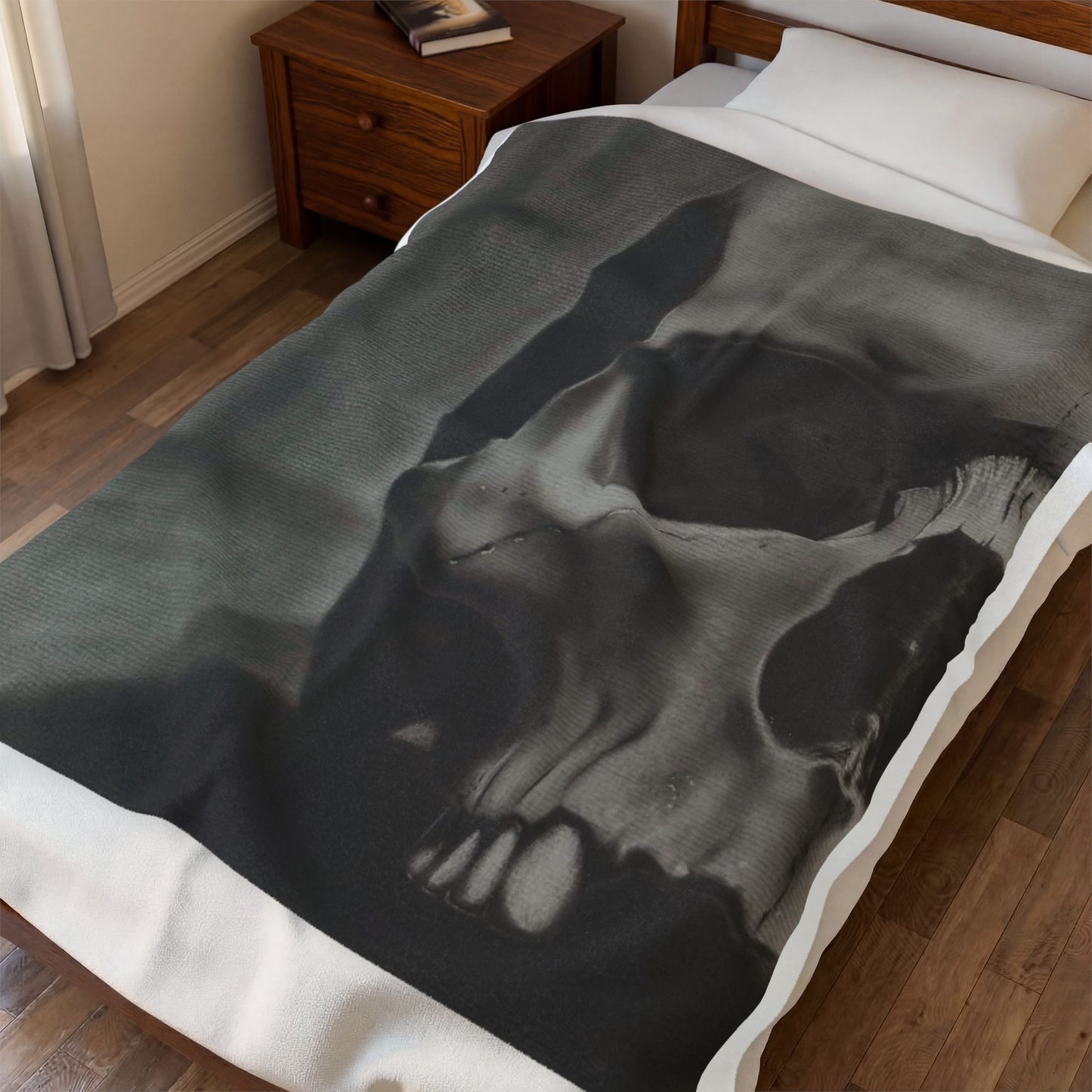 Half Skull Velvet Plush Blanket Gothic Cozy Throw Halloween Alternative Decor