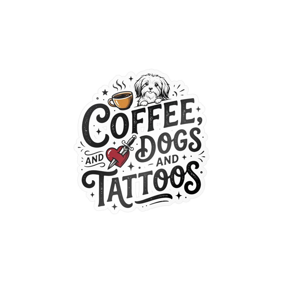 Coffee Dogs Tattoos Kiss-Cut Vinyl Decal Sticker