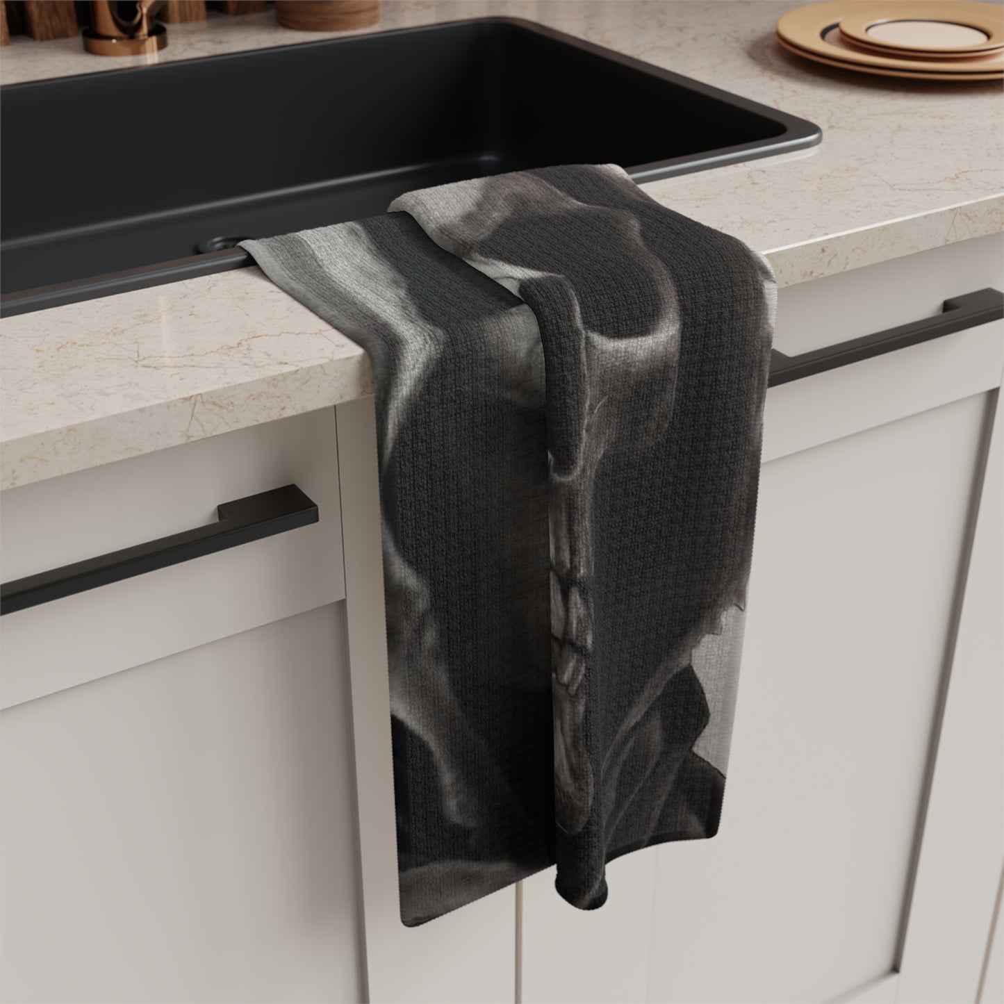 Skull in Hood Microfiber Tea Towel Gothic Skull Kitchen Towel