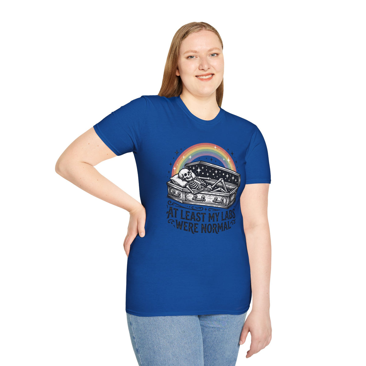 At Least My Labs Were Normal T-Shirt Coffin Skeleton Rainbow Medical Humor