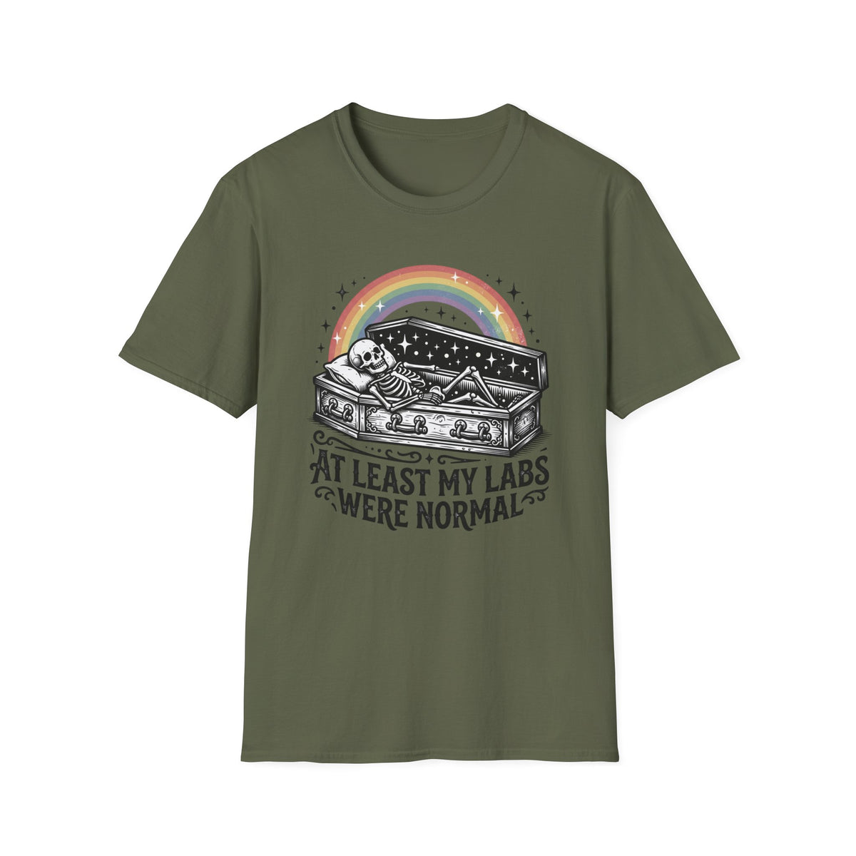 At Least My Labs Were Normal T-Shirt Coffin Skeleton Rainbow Medical Humor