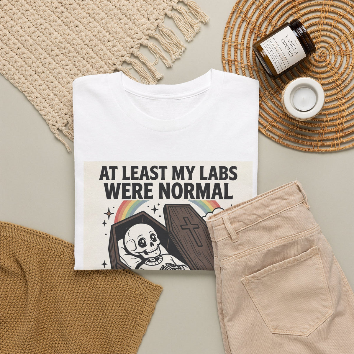 At Least My Labs Were Normal T-Shirt Skeleton in Coffin Medical Humor