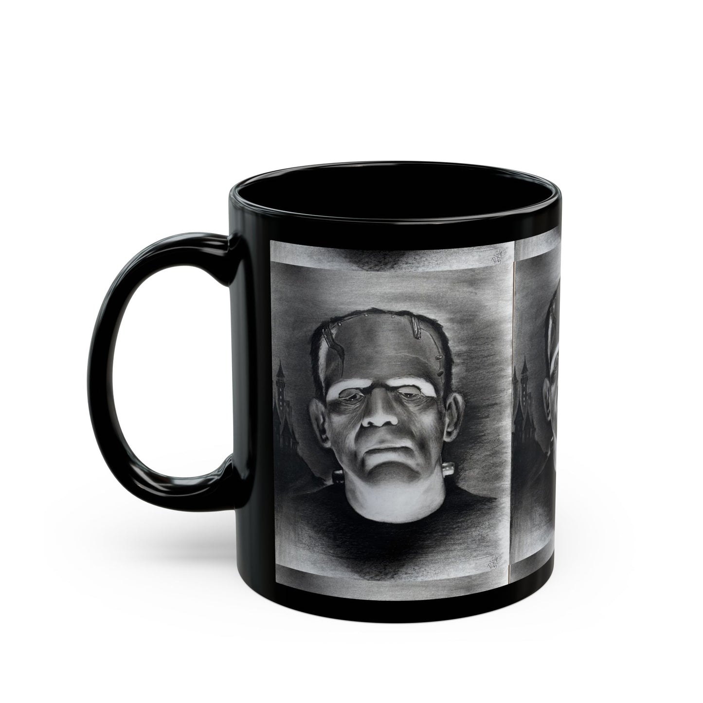 Frankenstein Portrait Black Mug | Horror Monster Coffee Cup