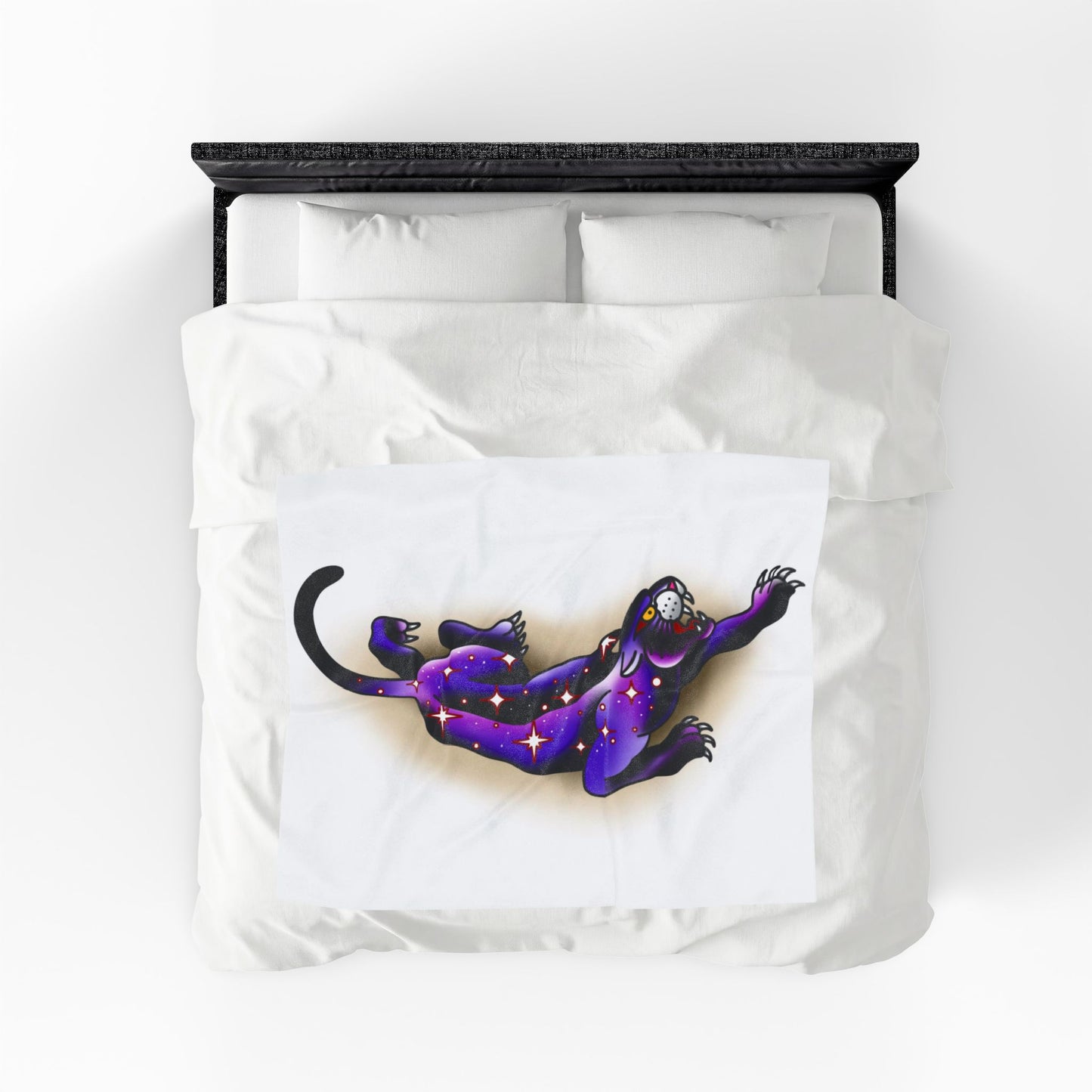 Mystical Galaxy Panther Tattoo Art Velveteen Plush Blanket Throw Home Decor