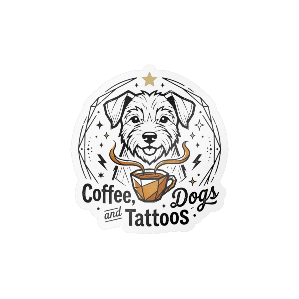 Coffee Dogs and Tattoos Kiss-Cut Vinyl Decal | Dog Coffee Tattoo Sticker