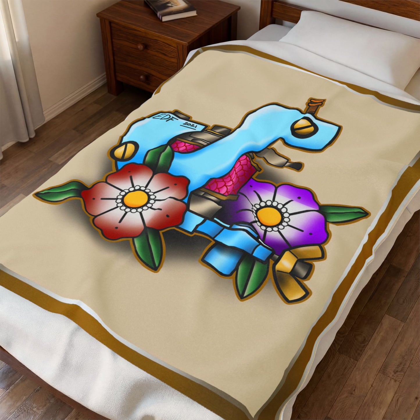 Tattoo Machine Art Velveteen Plush Blanket Throw Home Decor