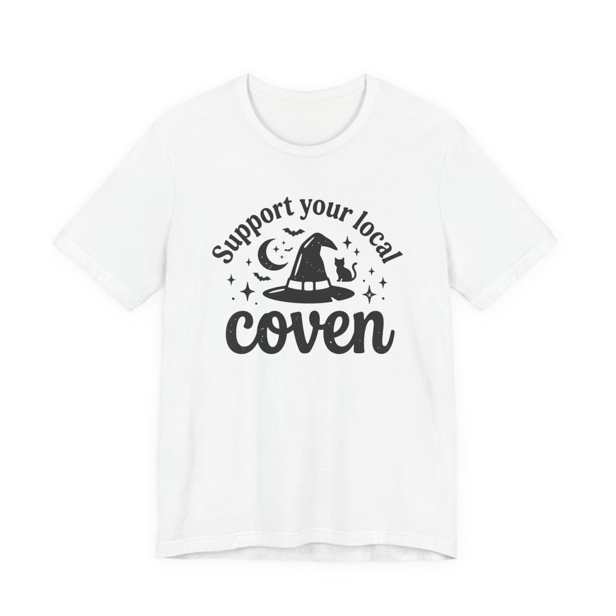 Support Your Local Coven T-Shirt Witch Hat Moon Stars Tee Halloween Spooky