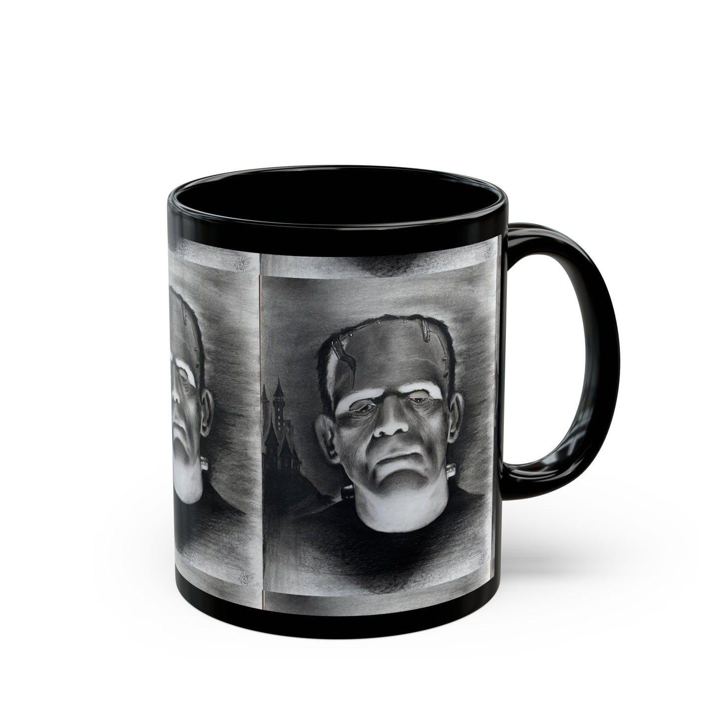 Frankenstein Portrait Black Mug | Horror Monster Coffee Cup