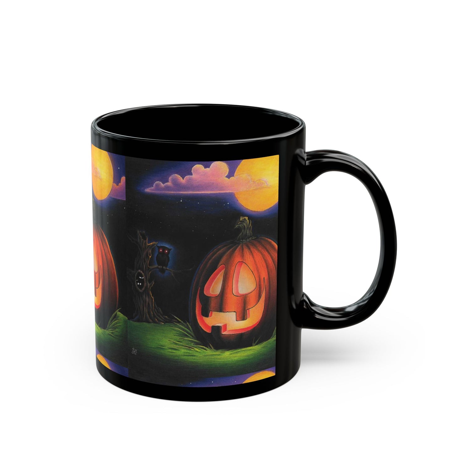 Original Art Jack-o'-Lantern Night Pumpkin Mug Halloween Black Coffee Mug