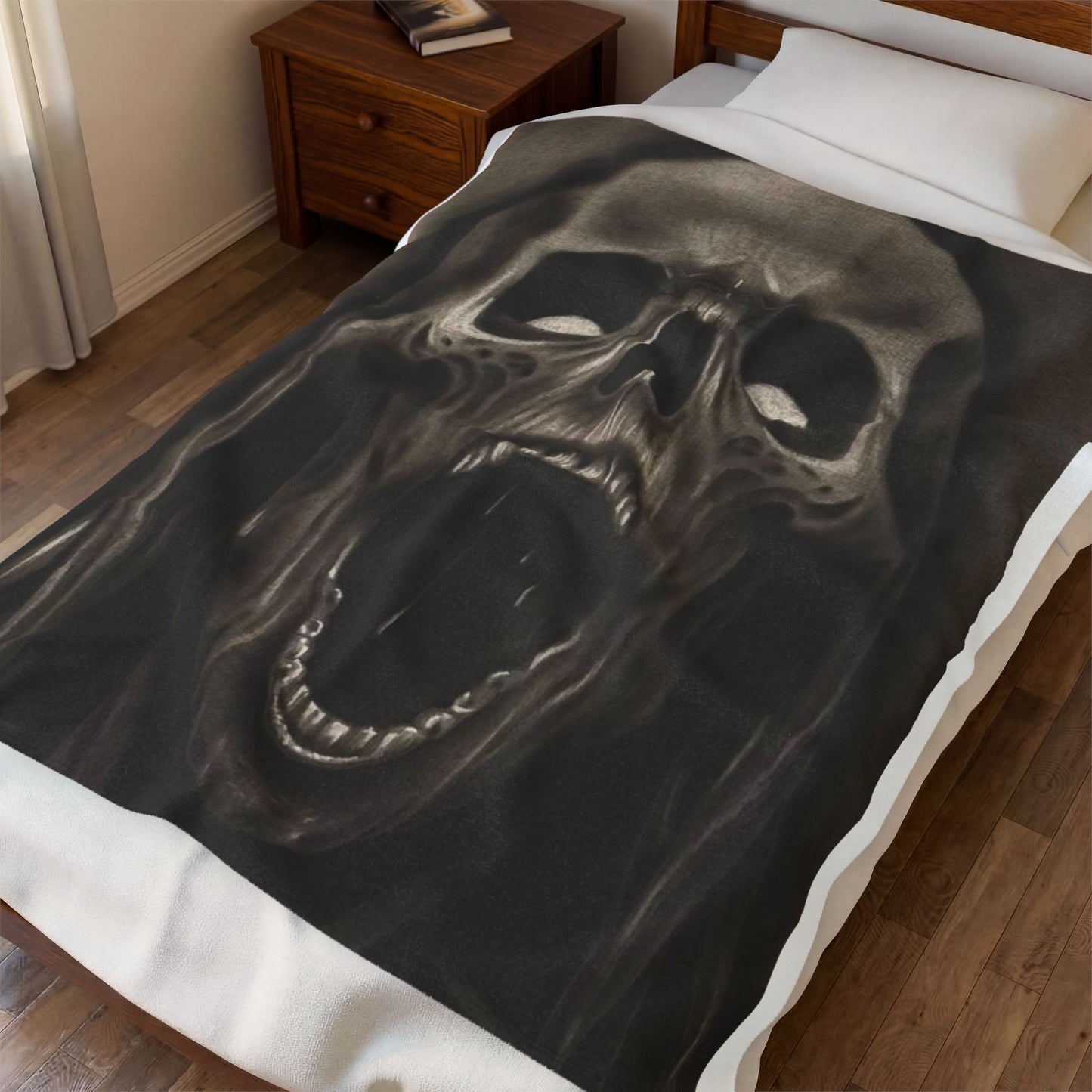 Screaming Skull Reaper Velveteen Plush Blanket – Gothic Horror Throw Halloween
