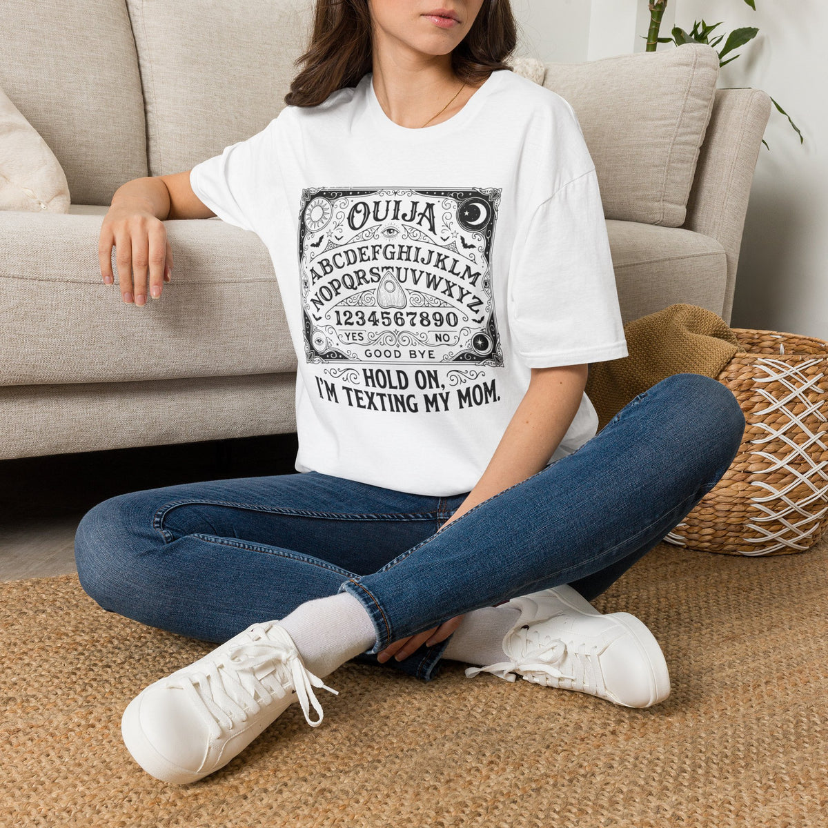 Ouija Board Hold On I'm Texting My Mom T-Shirt Paranormal Humor