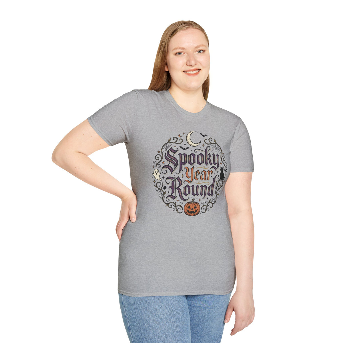 Spooky Year Round T-Shirt Halloween Script Pumpkin Moon Goth Alternative Clothing