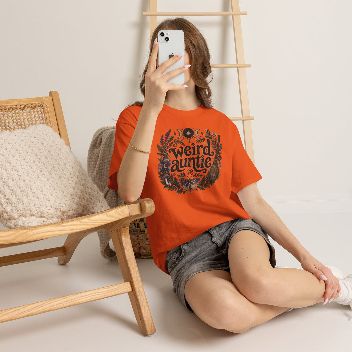 Weird Auntie Floral Moon Graphic T-Shirt Witchy Goth Tee