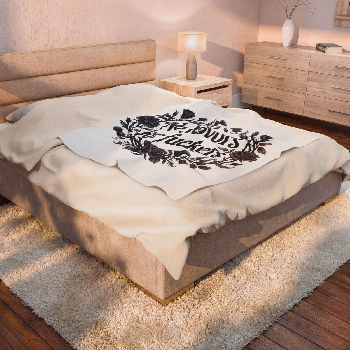 No Favors for Fuckers Velveteen Plush Blanket Gothic Rose Wreath Home Decor Throw