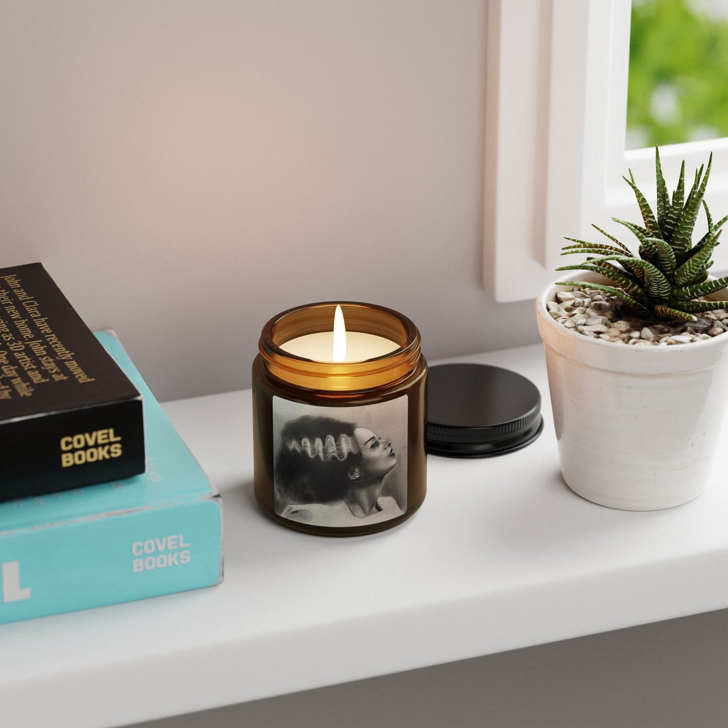 Bride of Frankenstein Portrait Candle | Amber Jar Soy Candle