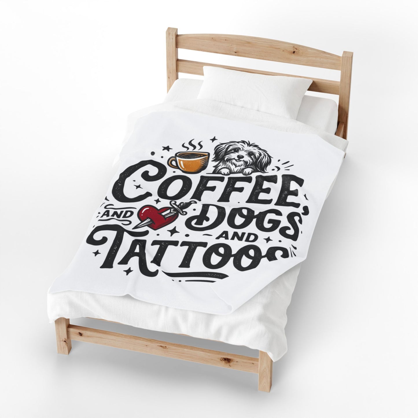 Coffee Dogs and Tattoos Velveteen Blanket | Dog Lover Coffee Design