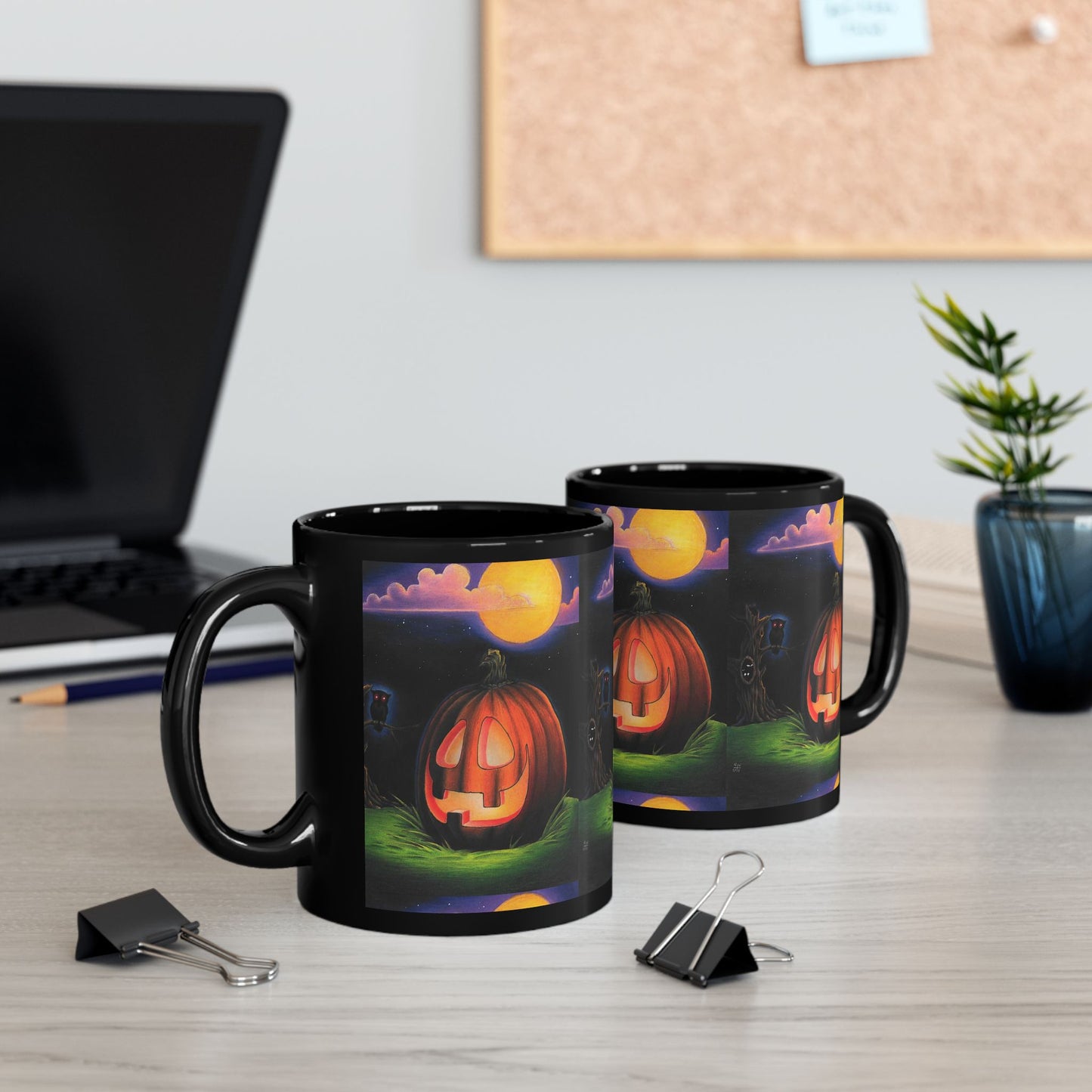 Original Art Jack-o'-Lantern Night Pumpkin Mug Halloween Black Coffee Mug