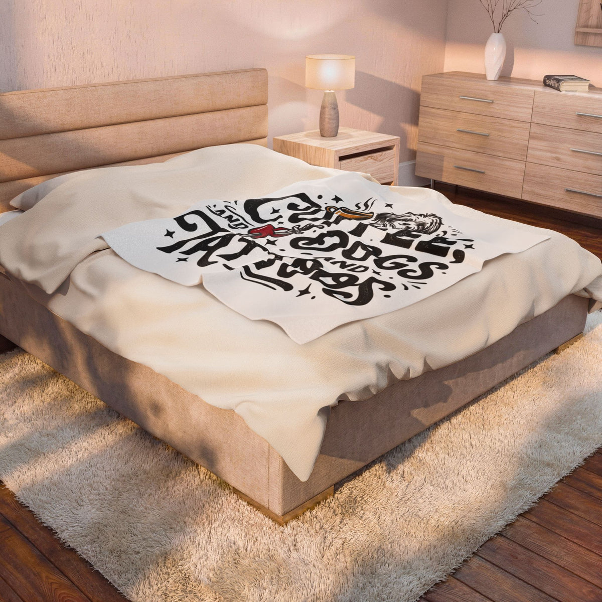 Coffee Dogs and Tattoos Velveteen Blanket | Dog Lover Coffee Design