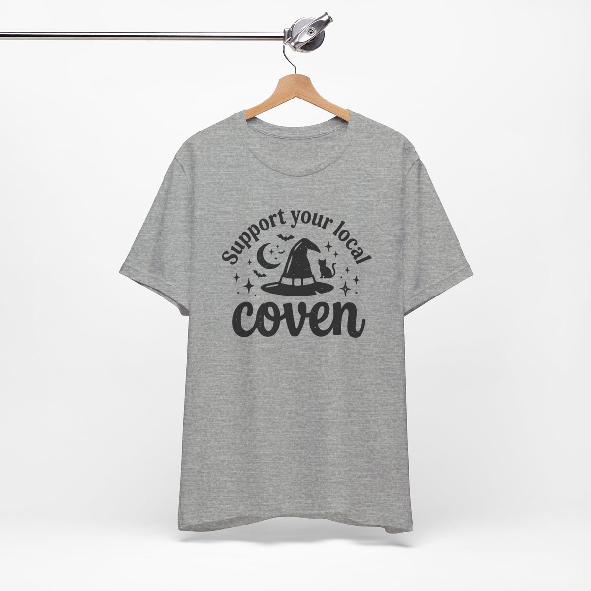 Support Your Local Coven T-Shirt Witch Hat Moon Stars Tee Halloween Spooky