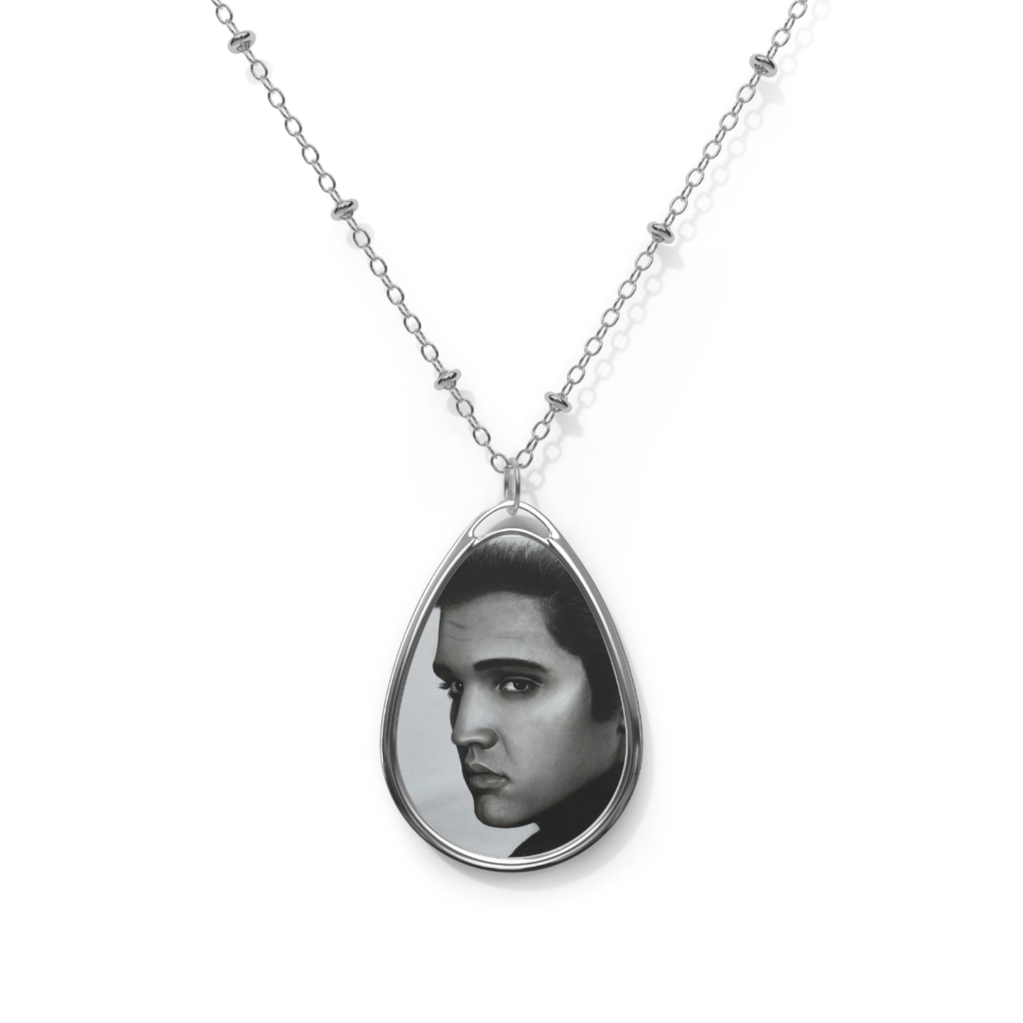 Elvis Music Portrait Oval Necklace | Teardrop Photo Pendant