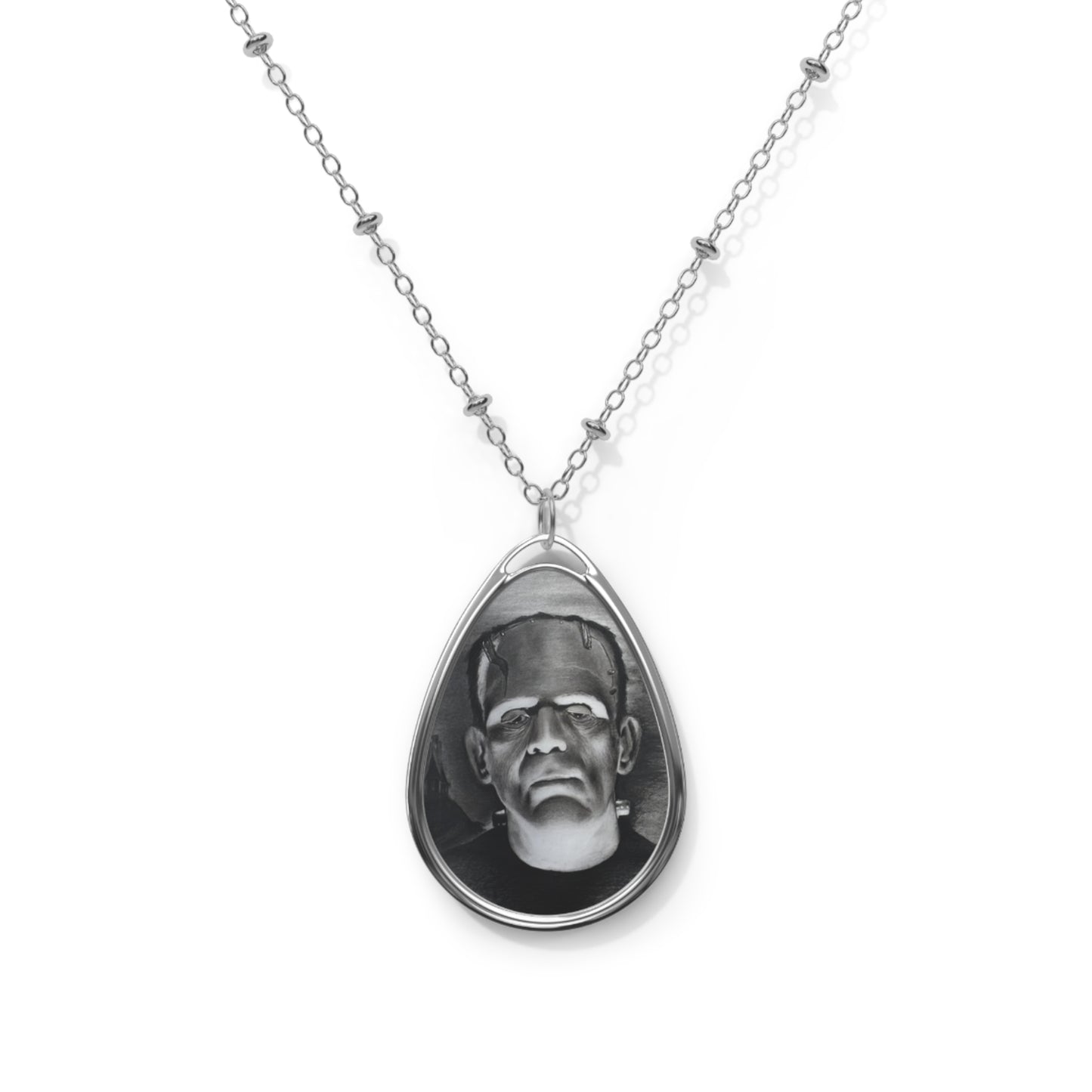Frankenstein Portrait Necklace Oval Teardrop Pendant Horror Gothic Jewelry