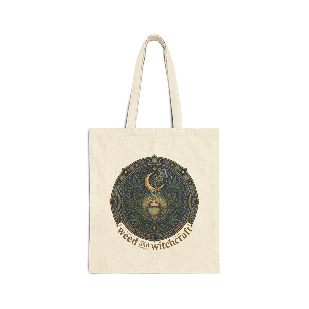 Weed and Witchcraft Tote Bag Moon Cauldron Witchy Horror Halloween