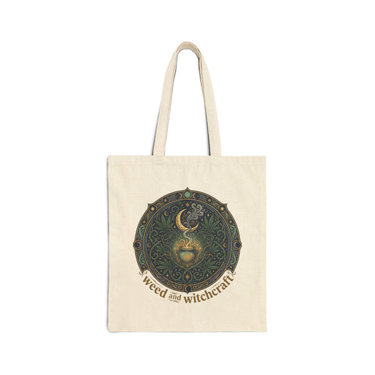 Weed and Witchcraft Tote Bag Moon Cauldron Witchy Horror Halloween