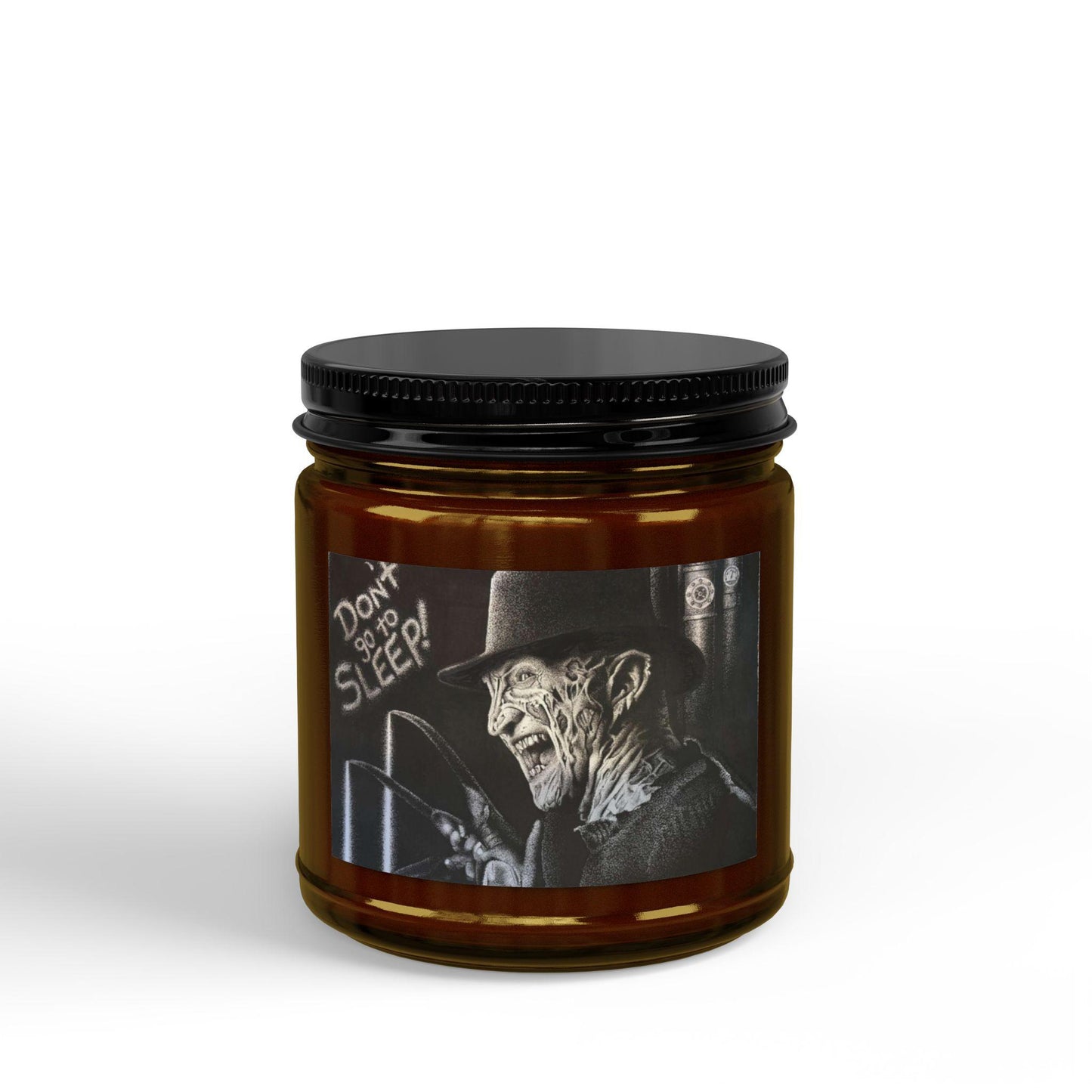 Freddy Krueger Nightmare Elm Street Horror-Themed Soy Candle — Black-Lid Jar (4oz & 9oz)