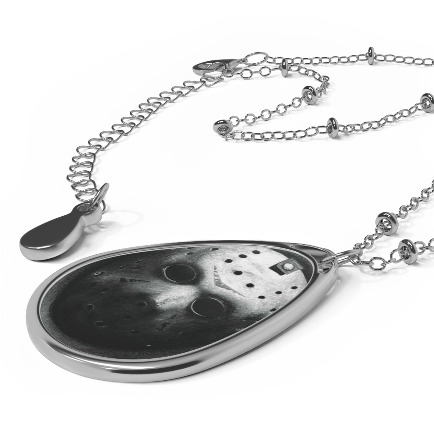 Jason Vorhees Friday the 13th Hockey Mask Portrait Oval Necklace Horror Pendant