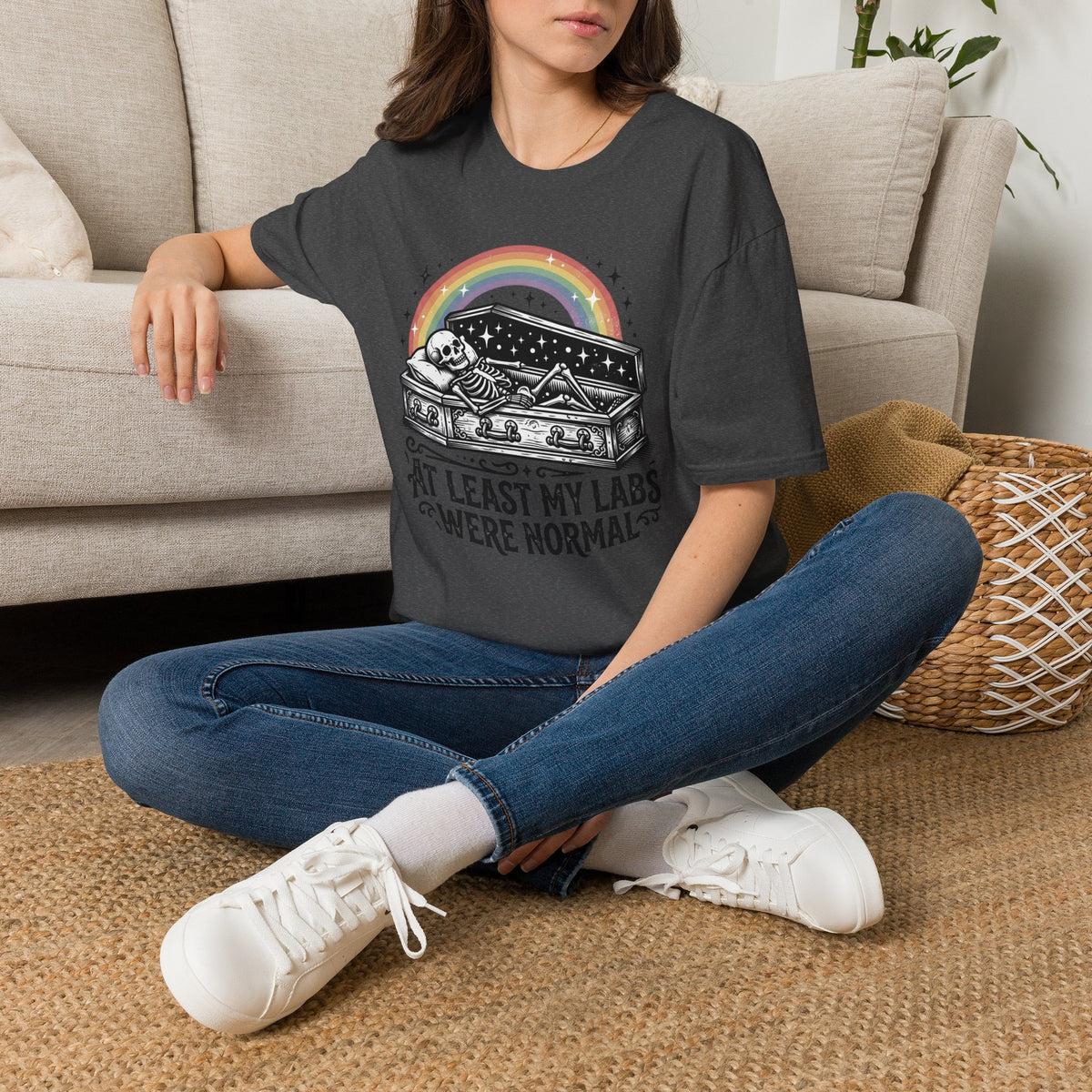 At Least My Labs Were Normal T-Shirt Coffin Skeleton Rainbow Medical Humor
