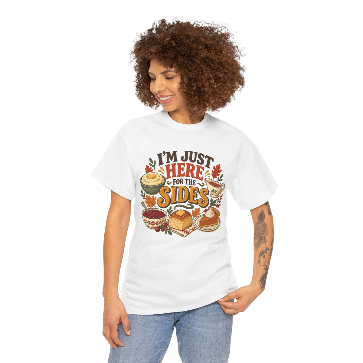 I'm Just Here for the Sides Food Pun T-Shirt Thanksgiving Tee