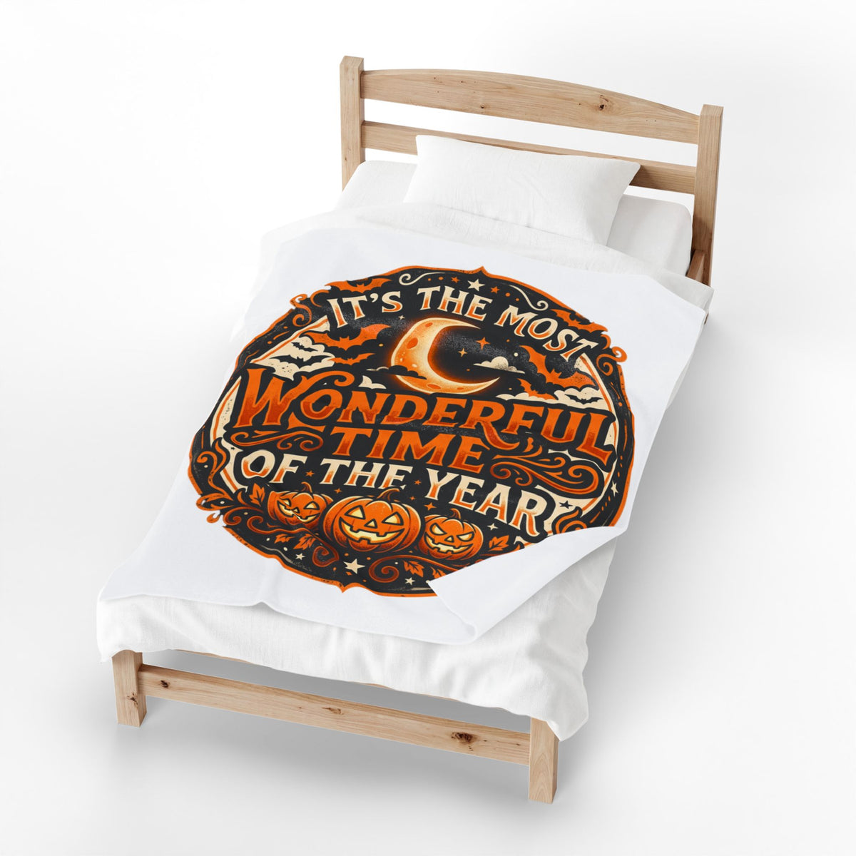 It's the Most Wonderful Time of the Year Velveteen Plush Blanket Halloween Pumpkin Fall Spooky