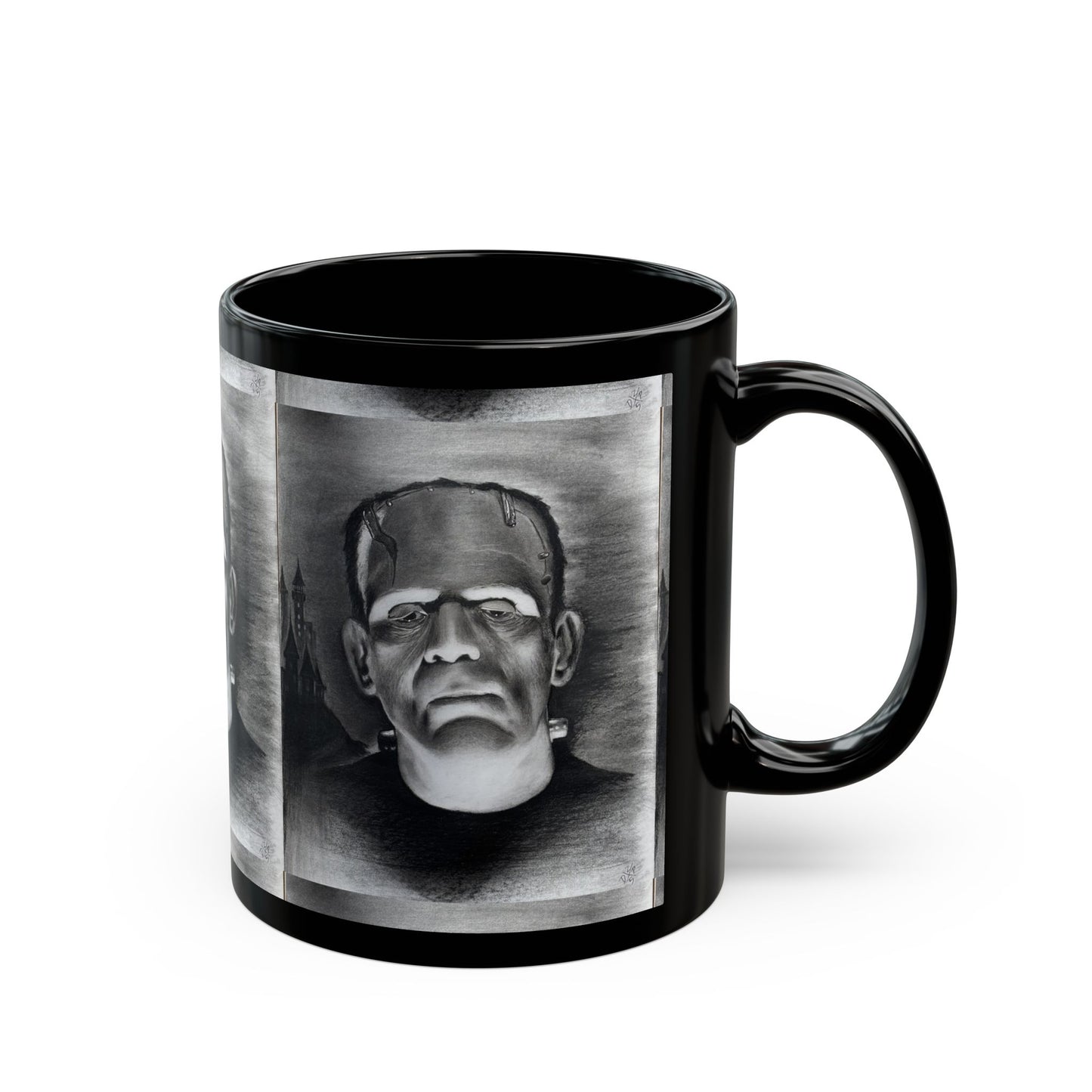 Frankenstein Portrait Black Mug | Horror Monster Coffee Cup